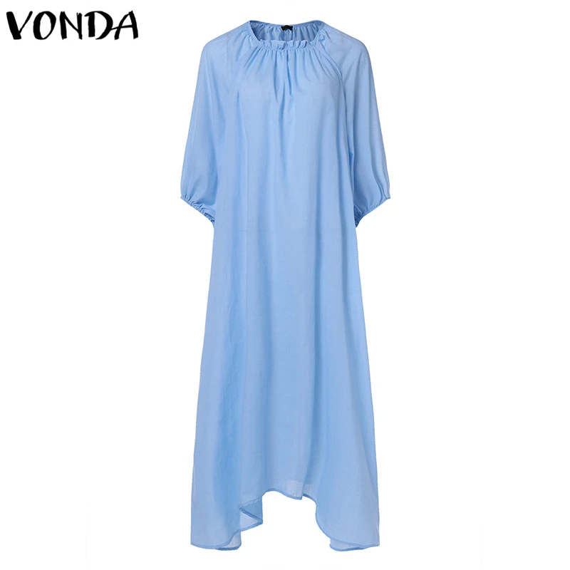 VONDA, женское длинное платье макси, осень, для беременных, рукав-фонарик, повседневное, свободное, по щиколотку, размера плюс, для беременных, Vestidos 5XL