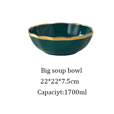 Big Soup bowl 1 шт. Королевский Зеленый Золотой набор керамической посуды бытовой фарфор стейк рыба фрукты тарелка салат риса лапши миска Ложка Вилка Нож - Цвет: Big Soup bowl