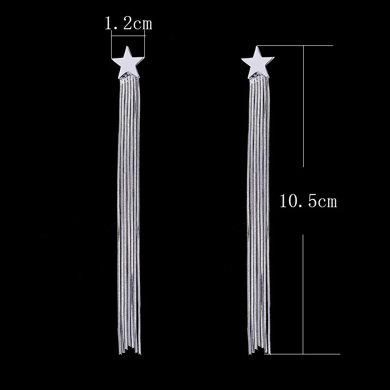 Длинные серьги с пентаграммой и металлической цепочкой кисточками корейские