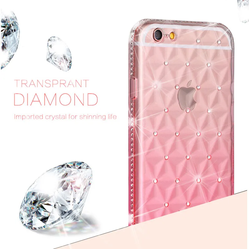 6S &amp Plus Bling Diamond-shaped 3D Gradients Silicone Case For iPhone 6 S Coque TPU Glitter Cover / |