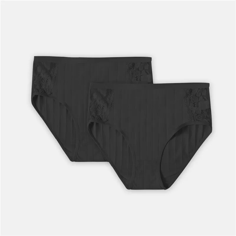 Black 2Pcs Хлопковые трусы для женщин; большие размеры; модные трусики; 6 разноцветное нижнее белье; женские трусы; 3XL 4XL; дышащие трусики; женское нижнее белье - Цвет: Black 2Pcs