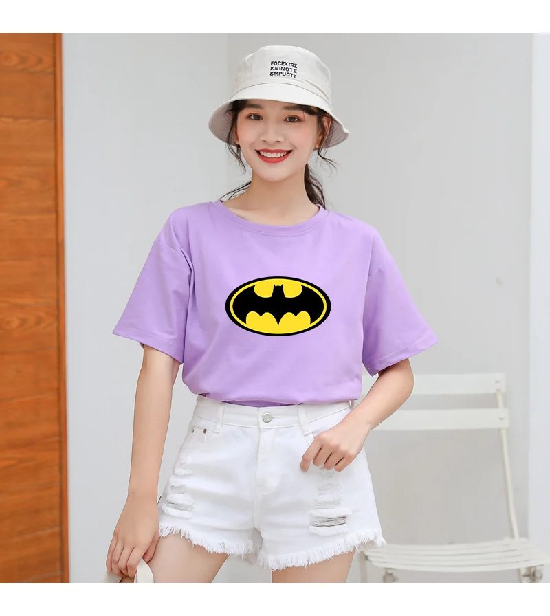 Летние новые женские повседневные футболки с коротким рукавом из хлопка Harajuku Kawaii Batman с принтом из мультфильма Топы уличная футболки tumblr рубашка Femme