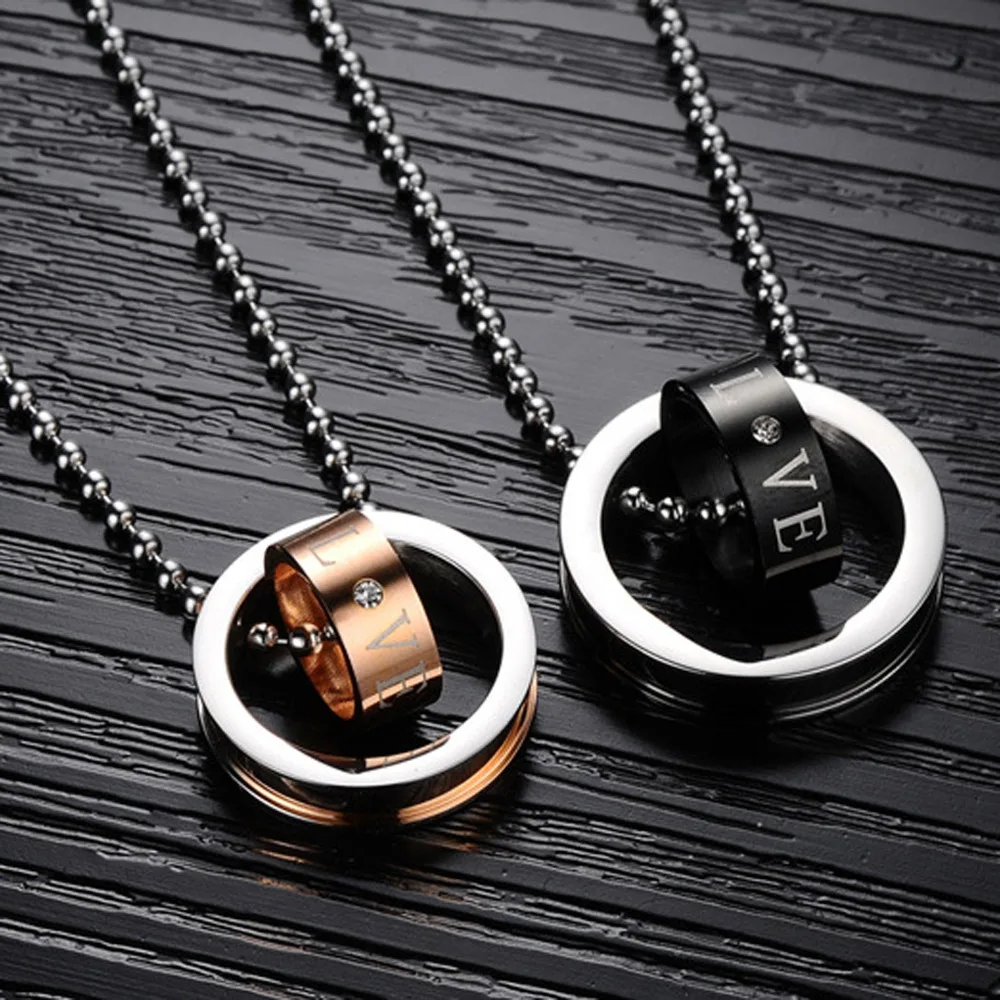 Его и ее Подарок на годовщину титана стали ювелирные изделия Пара колье|couple necklace