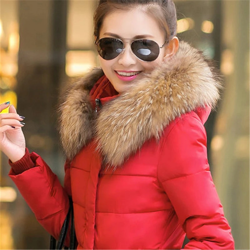 

2019 quality winter jacket coat warm Long women parka Artificial false raccoon fur collar women Winter coat slim Female jacket