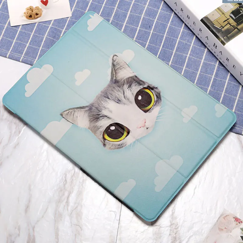 Милый милый чехол с большими глазами котом для, iPad 9,7, раскрашенный чехол с подставкой на заднюю панель для iPad 2, air 1, мини-чехол с мультипликационным принтом Wake Up Folio Fundas