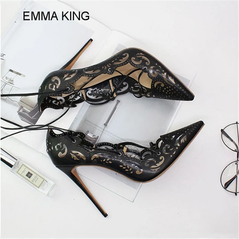 Emma king/элегантные женские туфли лодочки с лазерной резкой модельные на высоком