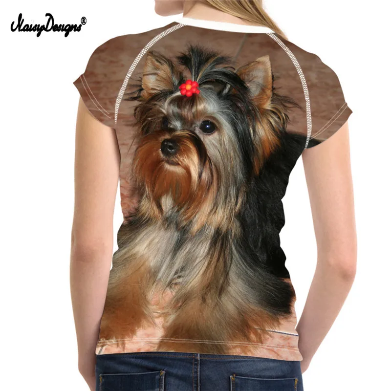 

NoisyDesigns 2018 Summer Women T Shirts Yorkshire Terrier Printed Short Sleeve Tops Tee Shirts Girls Ladies Breathable Tshirts