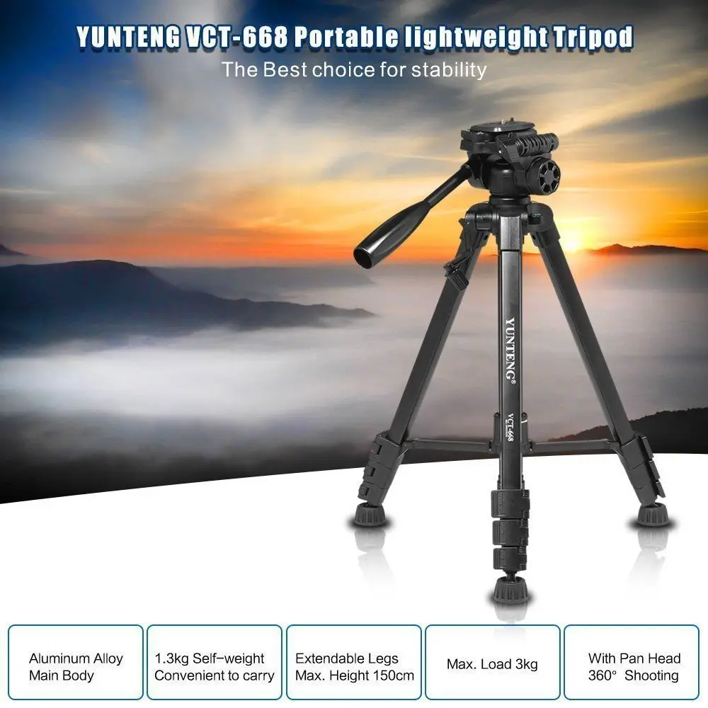 Штатив YUNTENG VCT 668 Pro с демпфирующей головкой Жидкостная сковорода для SLR/DSLR Canon Nikon +