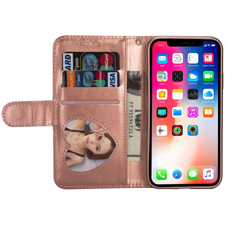 Чехол книжка из искусственной кожи с блестками на молнии для iPhone 7 8 6s Plus X XS Max XR