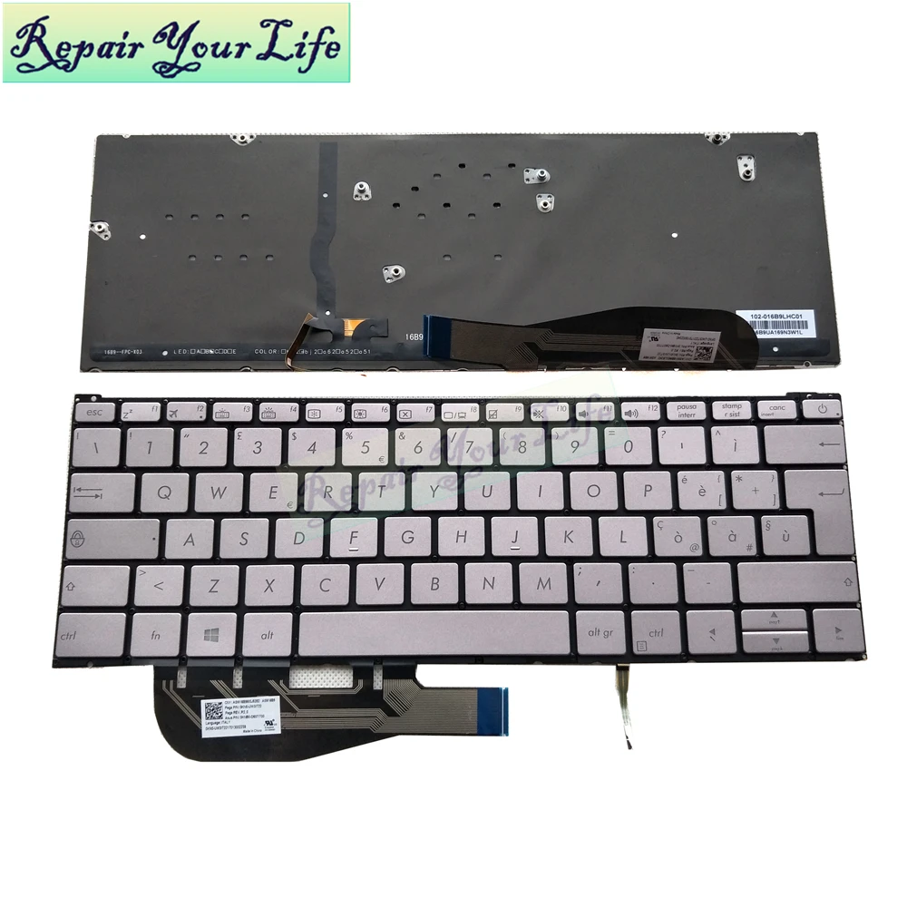 

Repair You Life laptop keyboard for Asus ZenBook 3 UX390UA UX390 Italy layout IT with backlit Silver gray keyboard new