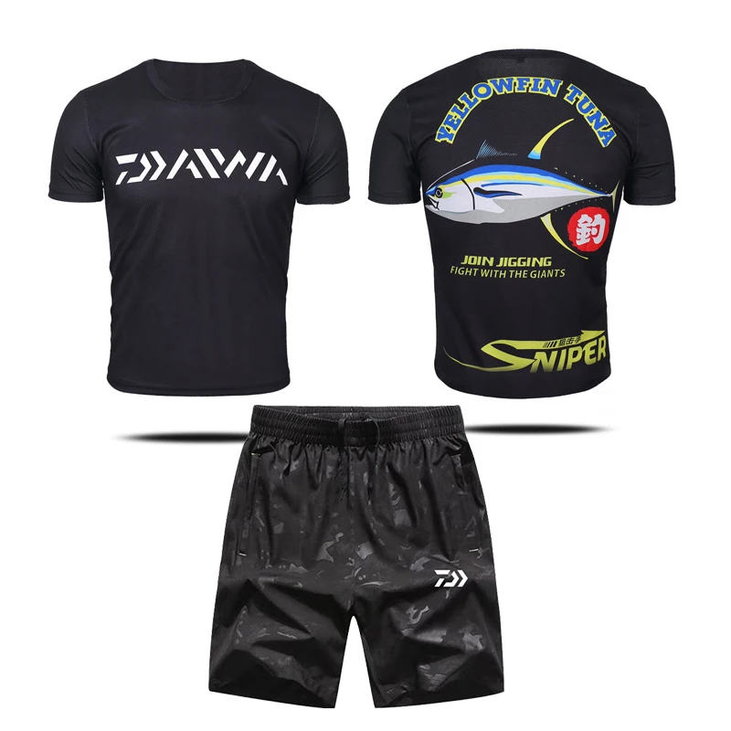 

New Arrival Men DAIWA Fishing Clothing Set Breathable Quick Dry Short Sleeve Fishing Shirts And Pants Outdoor Sportwear 8 Style