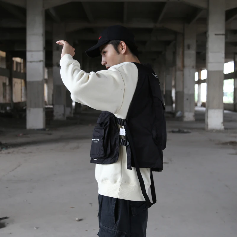Hip Hop Loose Vest Sportswear Men Casual Cargo Waistcoat with Pockets Military Jacket Coat Streetwear Tactical Vests Sweatshirts | Мужская