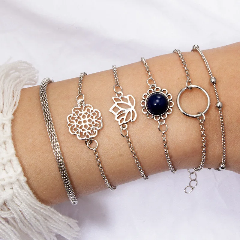 6 шт./компл. модная бусинка в форме лотоса Круглый драгоценный камень цепочка