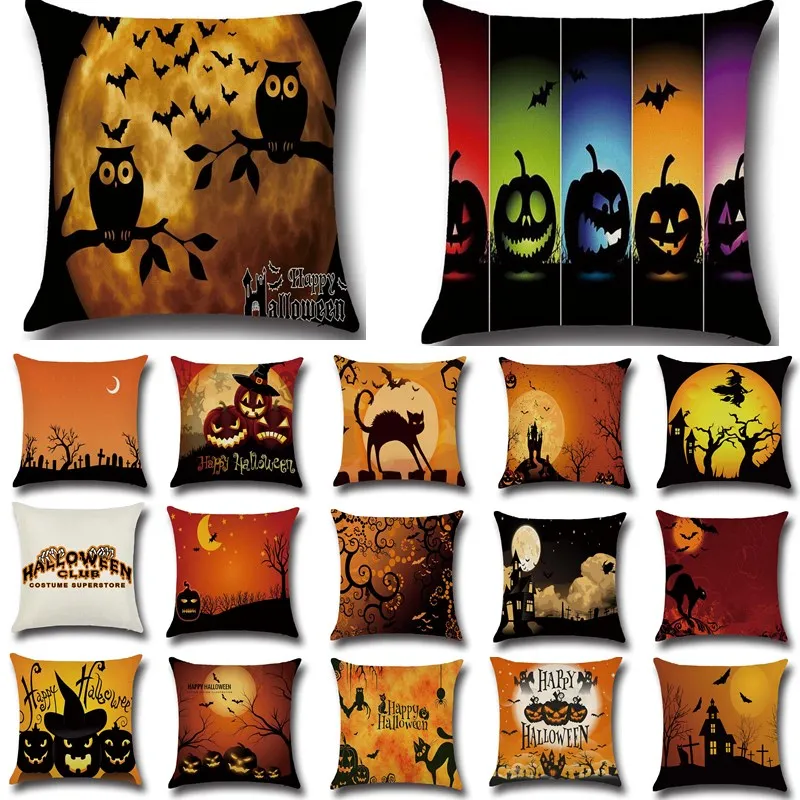 1 шт. Хэллоуин летучая мышь Сова узор дерево хлопок льняная Подушка наволочка