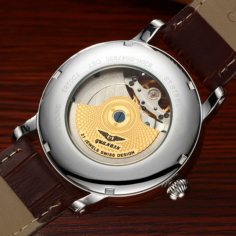 Мужские часы лучший бренд класса люкс GUANQIN мужчин Watch Sport Tourbillon Автоматическая Механическая Кожа наручные часы Relogio Masculino
