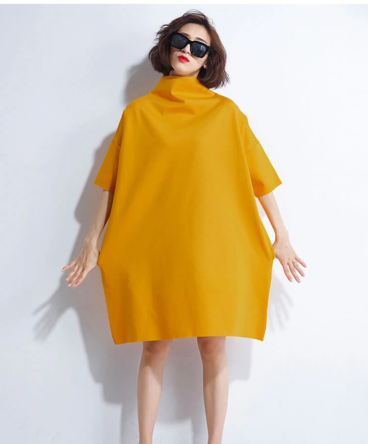 [XITAO] Korea New Autumn Casual Women Turtleneck Above Knee Dress Female Half Sleeve Solid Color Pullover Dress GWY2464