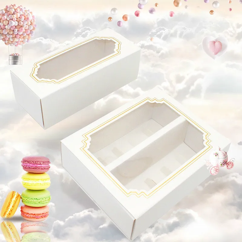 

20PCS 5/10Grid Macaron Cake Box Windows Paper Tray Bronzing Gift Packaging Box For Wedding Party Chocolate Candy Food Package