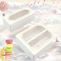 20pcs 510grid macaron cake box windows paper tray bronzing gift packaging box for wedding party chocolate candy food package