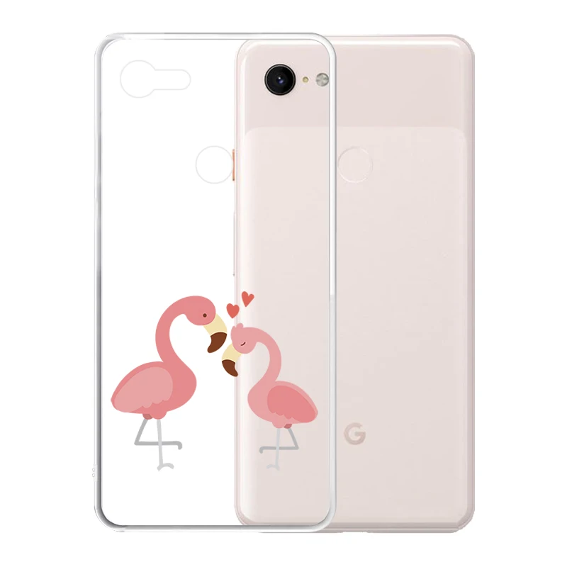 Мягкий силиконовый прозрачный ТПУ чехол для Google Pixel 4 3 XL 3A 2 Прочный с фламинго |