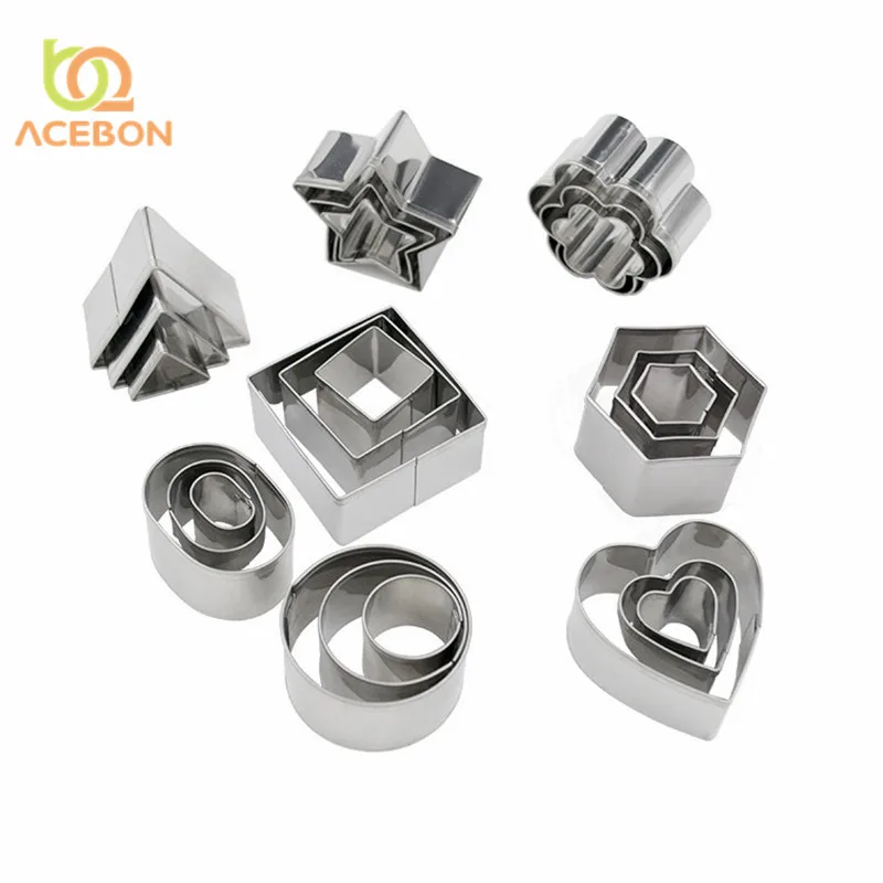 ACEBON 24 шт. набор из нержавеющей стали для торта, бисквита, резки, формы для выпечки, печенья, печенья, набор форм, цветок/квадрат/круглый