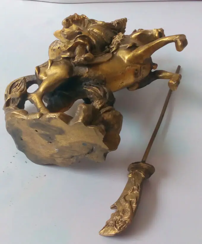 Китайский античный Hero Guan Gong Yu скакалка на лошадях * бронзовая статуя | Дом и сад