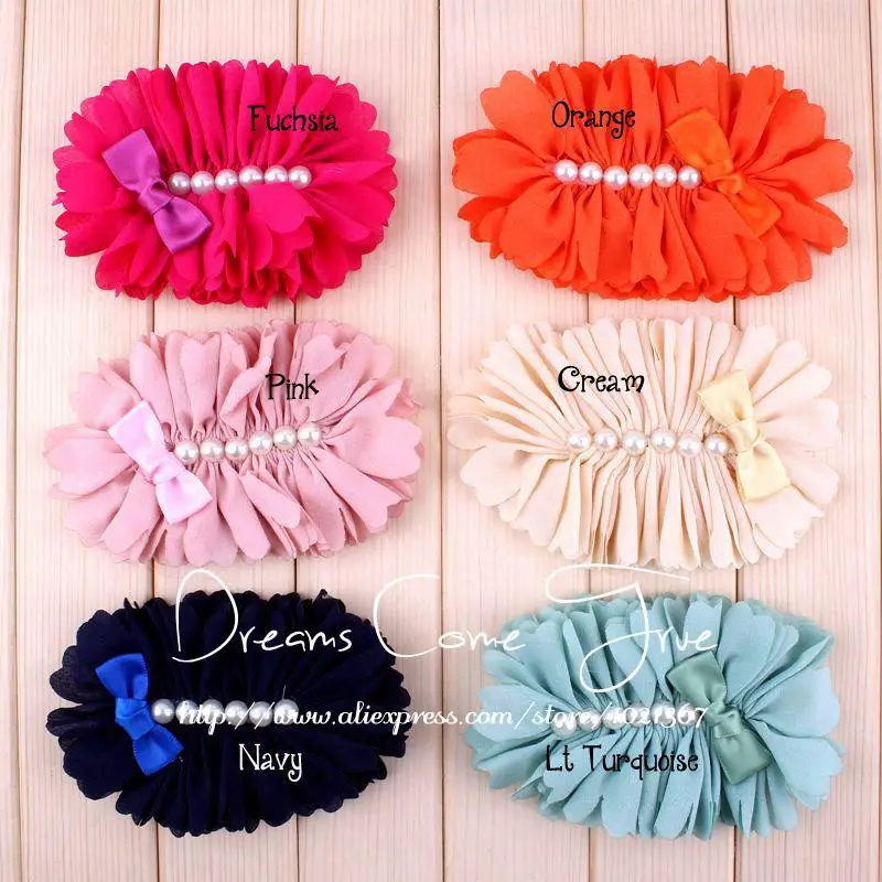 20 шт./лот 6 видов цветов Искусственный мягкий шифон цветок с жемчугом для детей