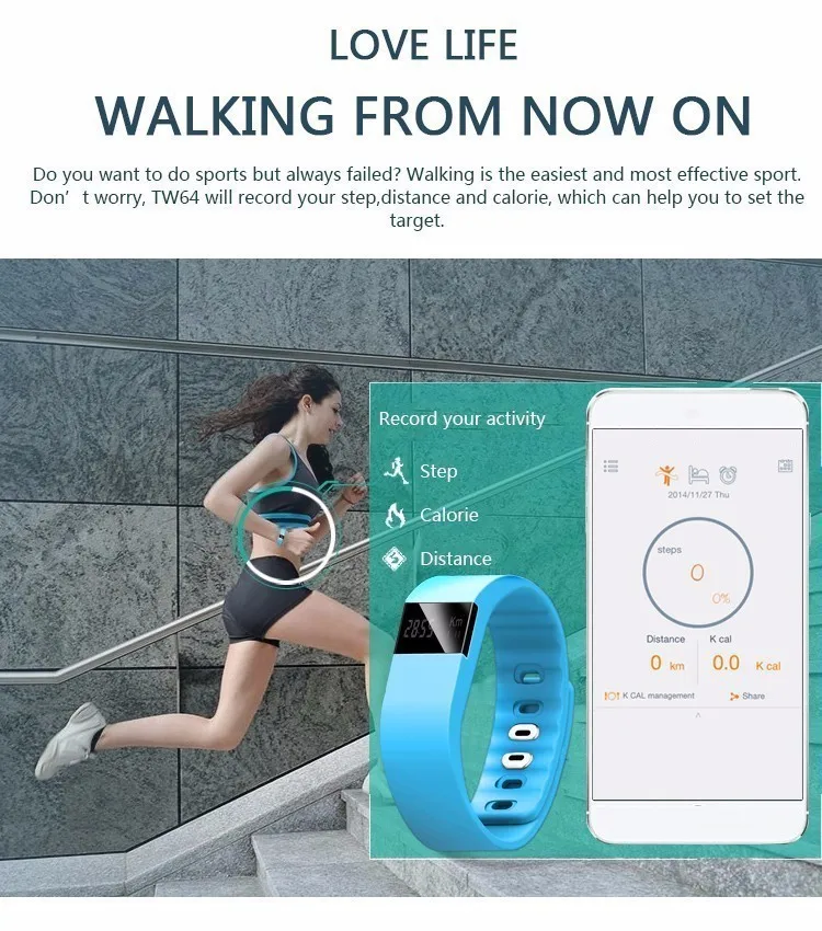 Fashion Fitness Tracker Bluetooth Smart band Sport Bracelet Band Wristband Pedometer For iPhone IOS Android PK Fitbit TW64 |