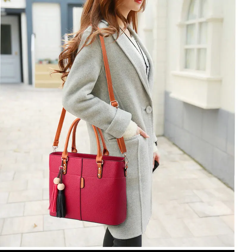 LANLOU Women bags for women PU Leather Shoulder Bag Double tassel Casual Crossbody Flap Bags Female Messenger Bag Handbags