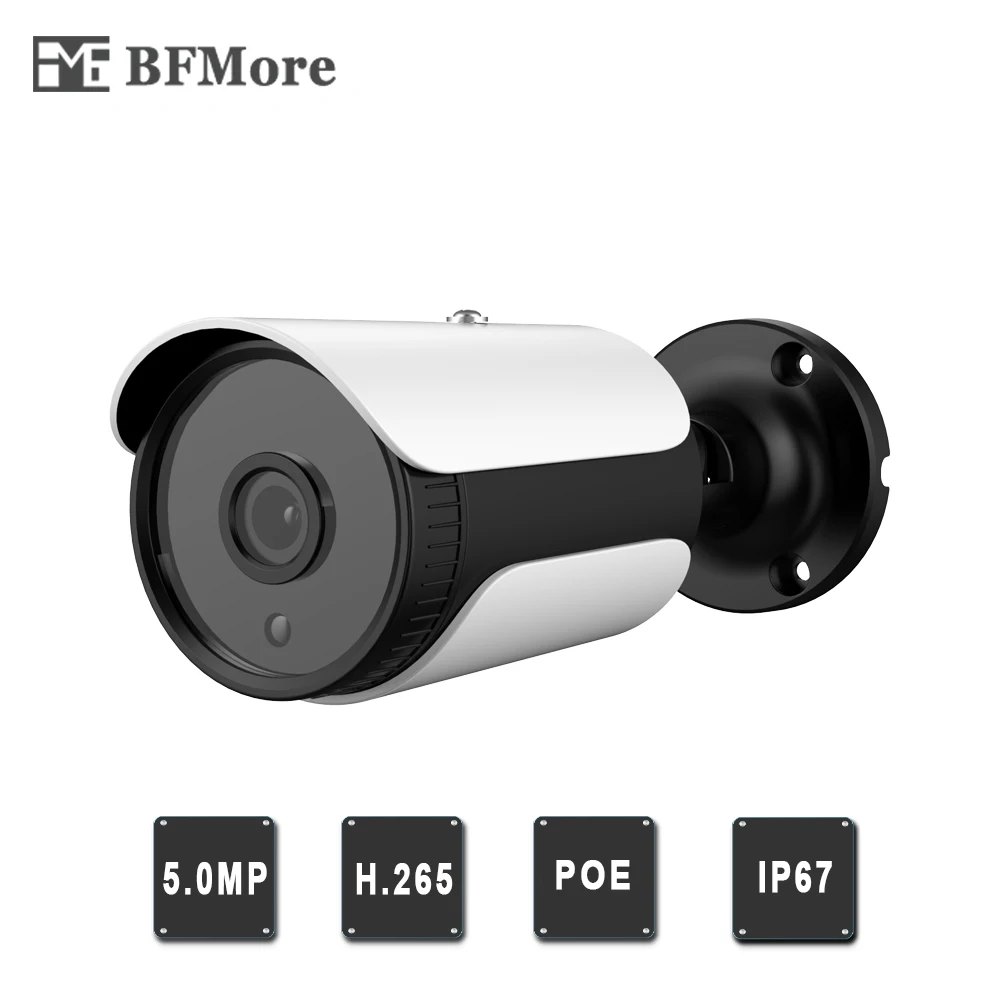 BFMore H.265+ H.265 48V POE 5.0MP IP Camera 2592x1944 Onvif2.6 Outdoor Waterproof Security Video Surveillance P2P Email Alarm |