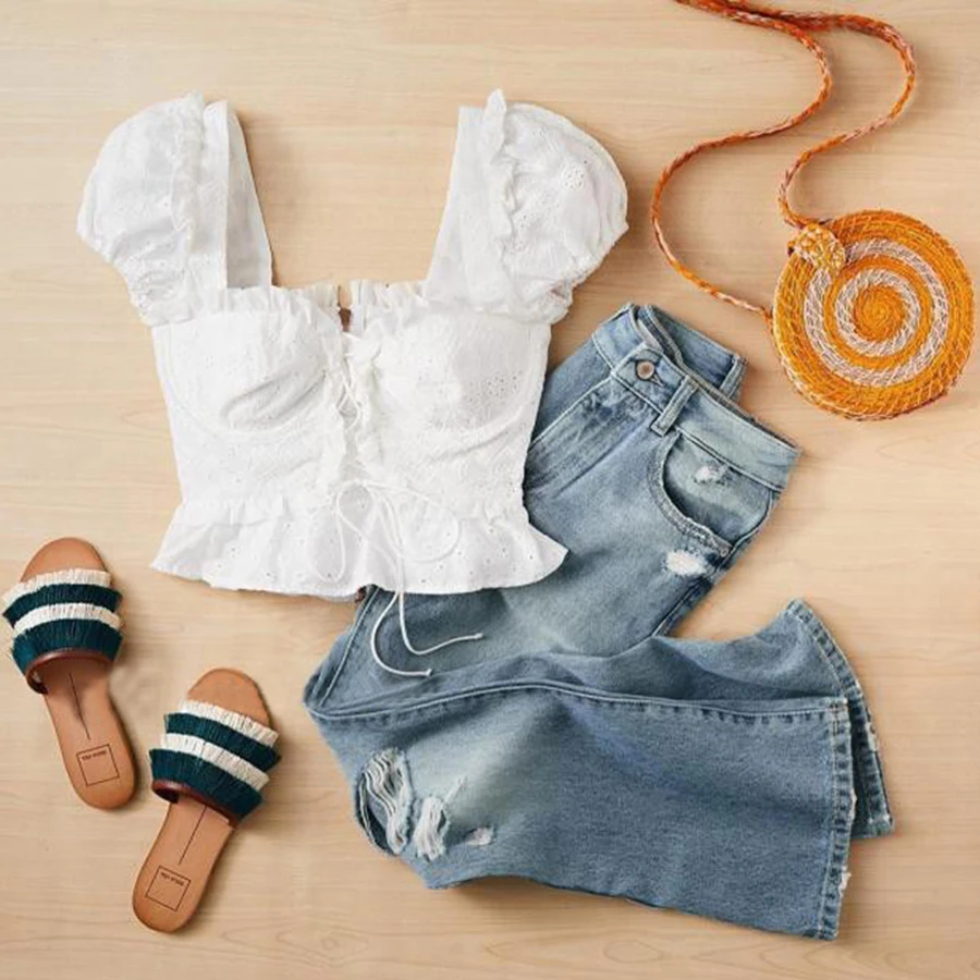 TEELYNN chic Boho блузка 2018 белый одноцветное кружево хлопок вышивка блузки для малышек