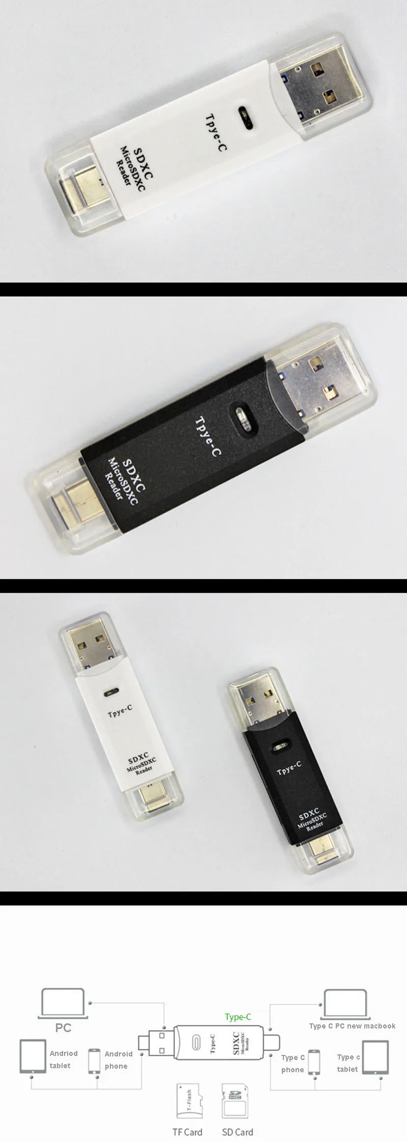 Все в одном адаптере SD/Micro SD/TF кардридер type C USB 3,0 Micro USB OTG ПК с Android внешний мульти считыватель карт памяти
