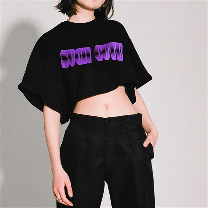 Женская футболка оверсайз в Корейском стиле черная с буквенным принтом и