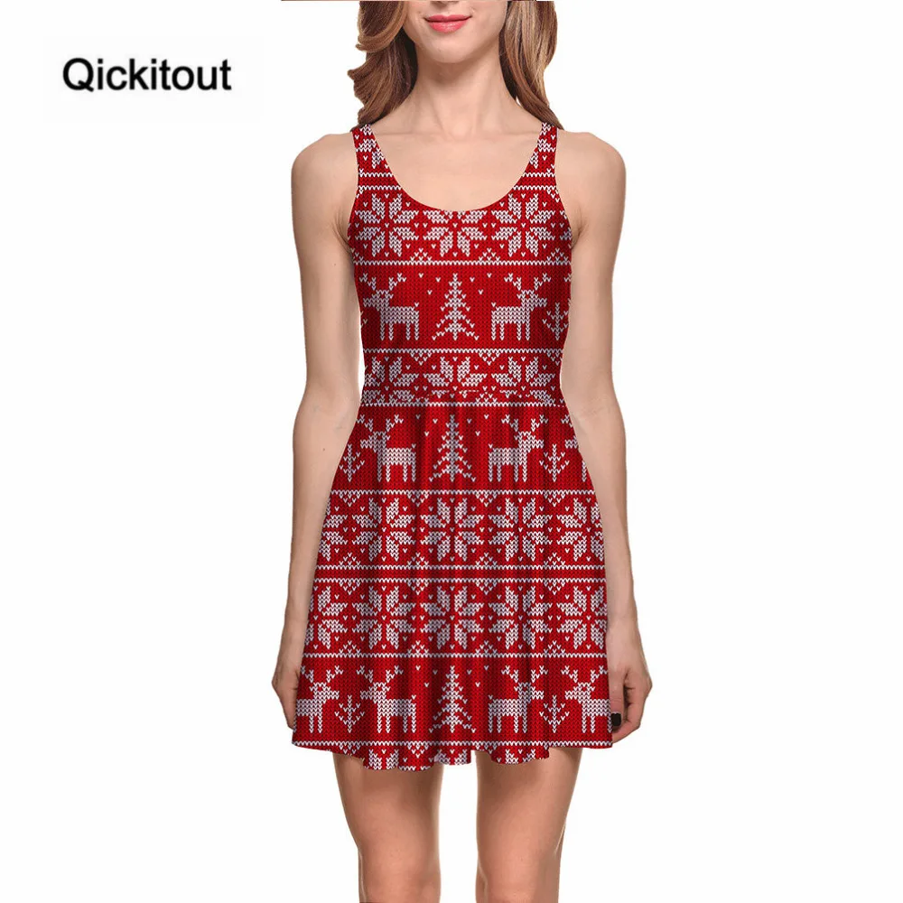 Qickitout платье Счастливого Рождества сексуальное женское красное милое животное