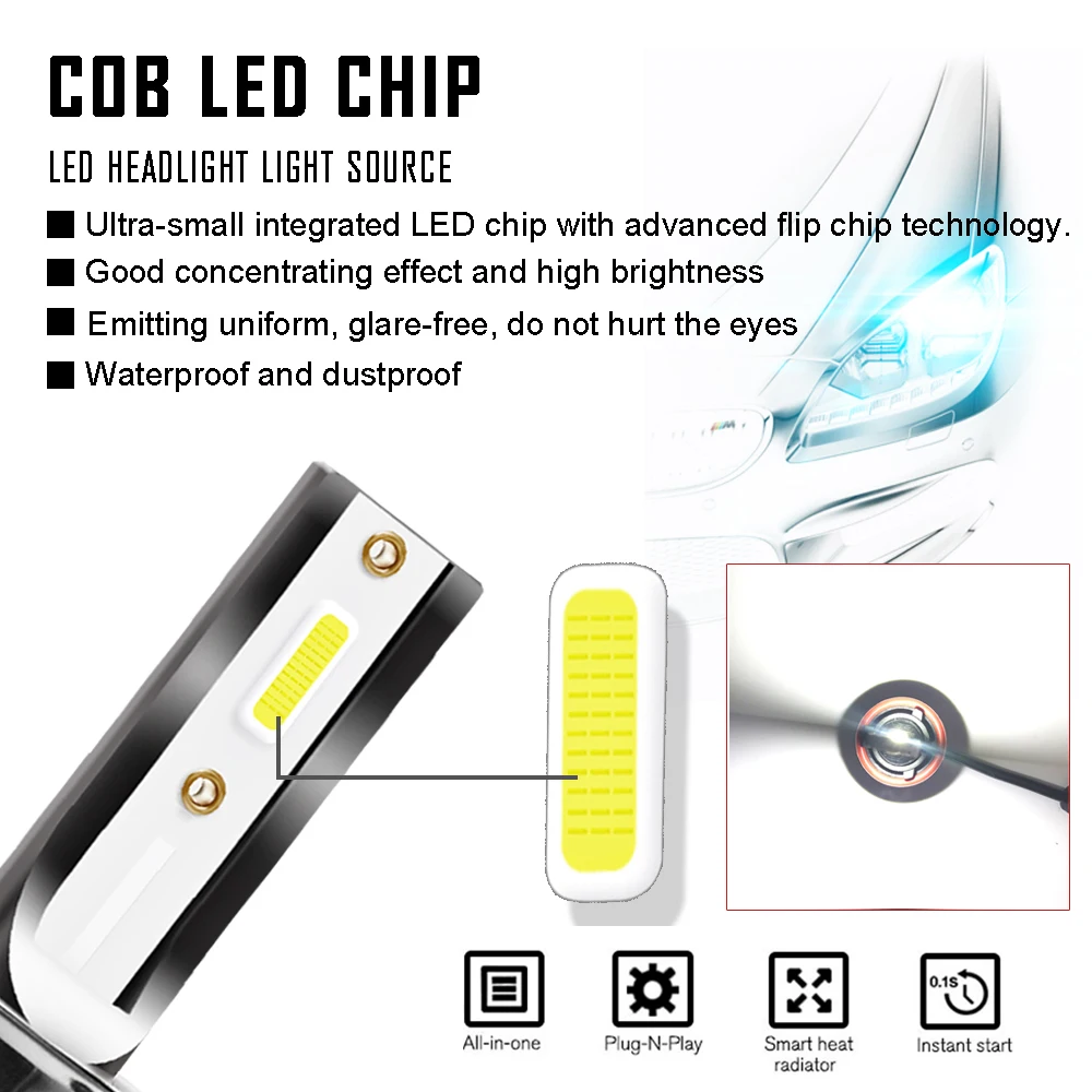 Светодиодный комплект для передних фар 2 шт. H7 H4 H1 9005 9006 HB3 HB4 COB чип 8000LM H8 H9 H11 9012