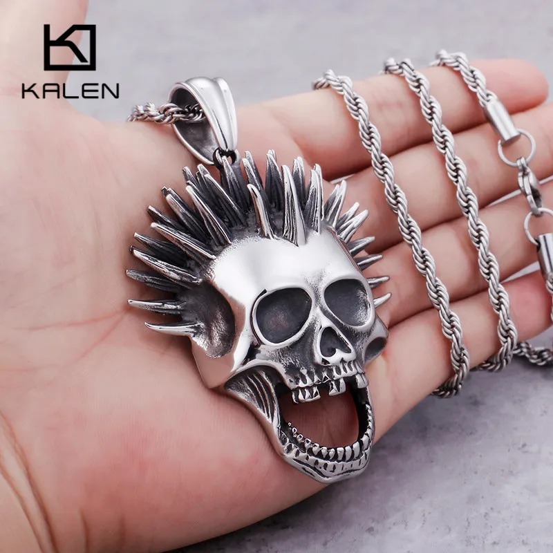 Мужское ожерелье с подвеской в виде черепа KALEN Punk готическое колье из нержавеющей