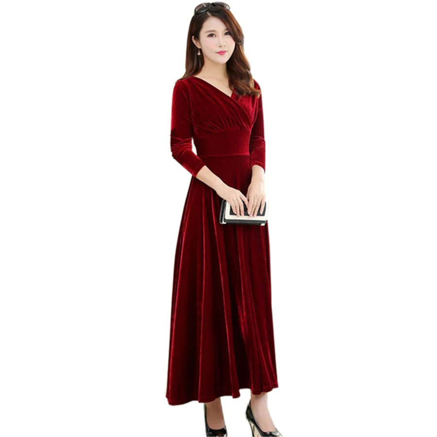 Взлетно посадочной полосы 2020 зимнее бархатное платье для женщин с длинным