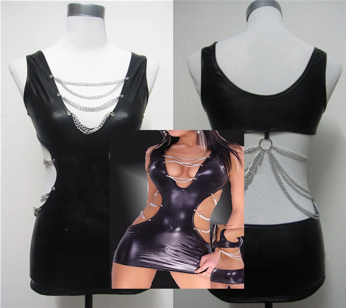 2018 горячая Распродажа женское сексуальное черное платье из искусственной кожи с