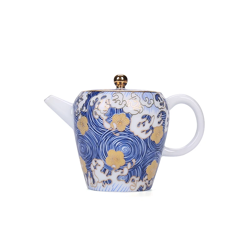 

Chinese style starry enamel tea pot ceramic blue and white teapot pot full flowers tieguanyin kung fu tea set household kettle