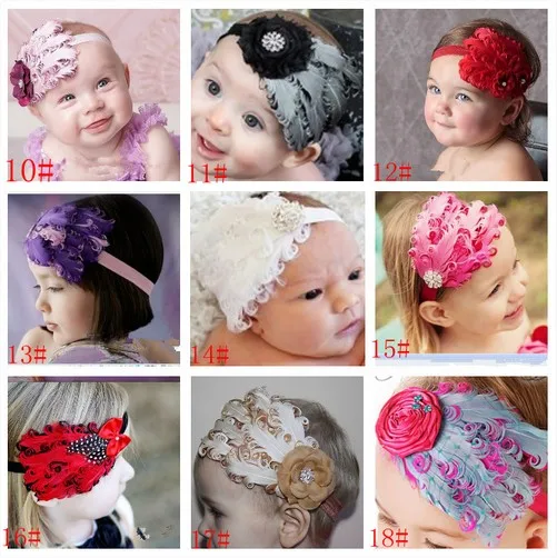 Детские головные повязки 9 шт./лот оптовая продажа с перьями оголовье завитыми