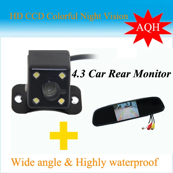 

2 in 1 Car parking system HD CCD night vision car backup reversing car rear view camera + 4.3" HD 800*480 Car Mirror Monitor