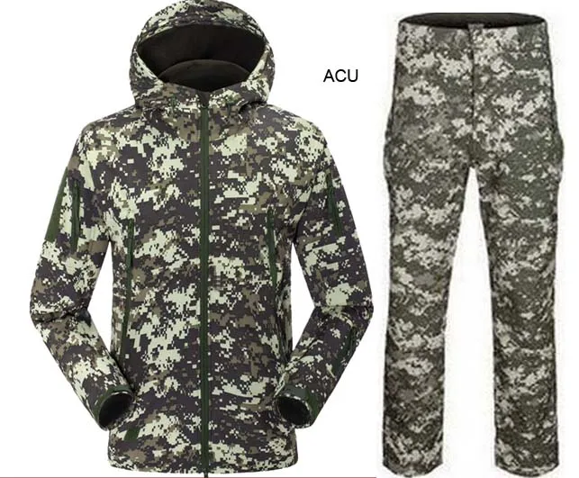 ACU HANWILD мужские новые зимние водонепроницаемые рыболовные брюки тактические Софтшелл Охотничьи уличные куртки набор армейский костюм военные брюки S1 - Цвет: ACU