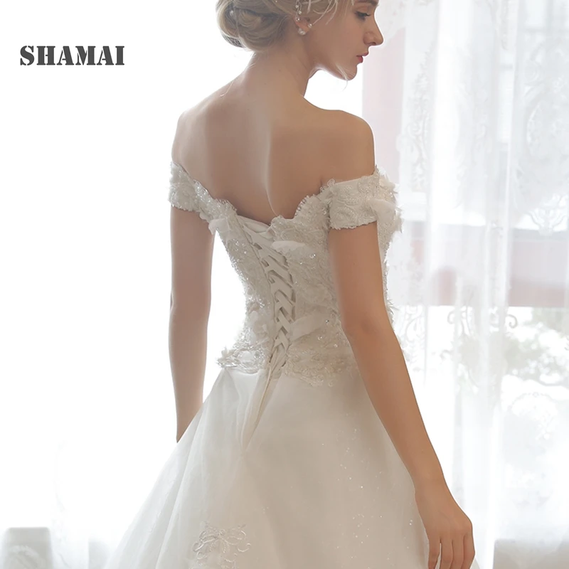 SHAMAI Elegant Bride Dress 2018 New Wedding Dresses Off Shoulder Lace Appliques Sequined Beaded Gowns Robe De Mariage | Свадьбы и