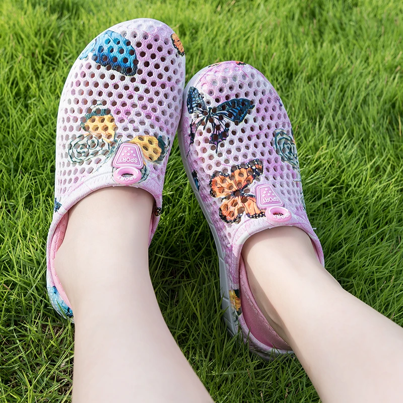 

Женские повседневные сандалии-клоги, летние дышащие шлепанцы без застежки для дома, 2019