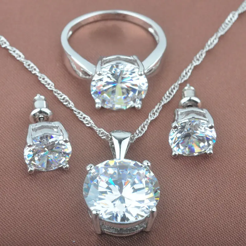 Классический круглый дизайн белый кубический цирконий Для женщин Серебряные