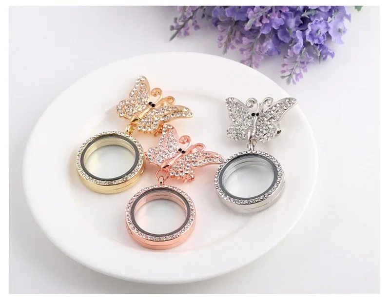Круглые стеклянные броши в форме бабочки со стразами 3 шт. живые медальоны с