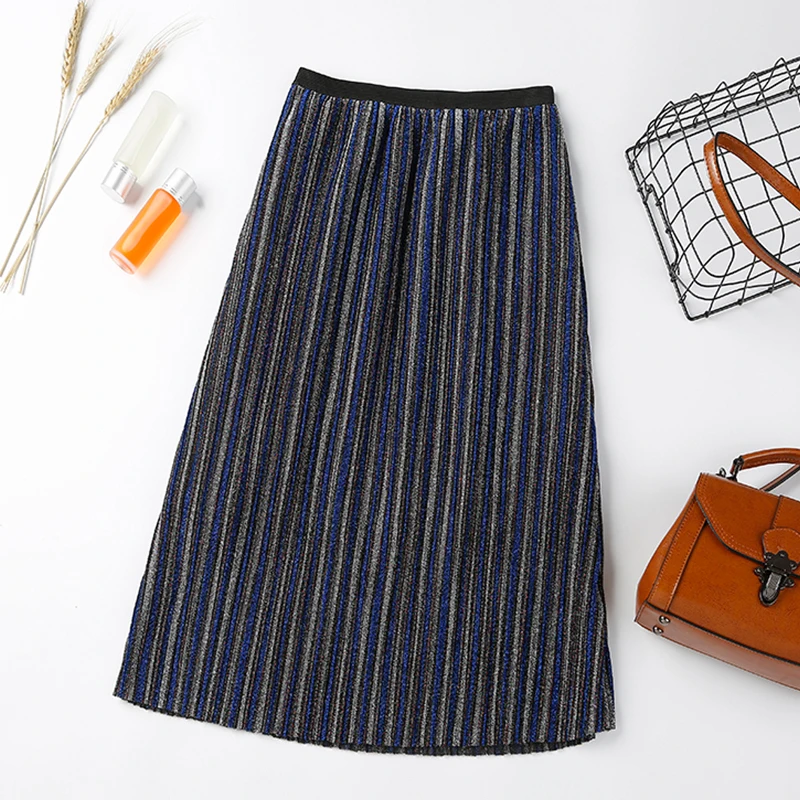 Юбка миди плиссированная с блестками и люрексом высокой талией|Женские юбки| |