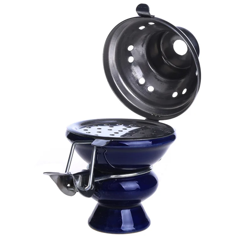 Blue bowl Комбинированный глиняная чаша для кальяна верхняя чашка с двойным остеклением Керамика диам. 6 см с металлической Windcover уголь экран крышка из нержавеющей стали - Цвет: Blue bowl