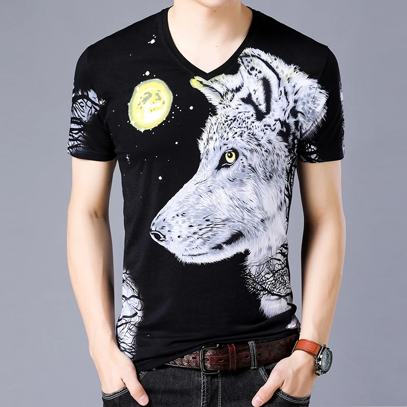 

3D carp pattern exquisite printing fashion slim short sleeve t shirt Summer 2019 breathable mercerized cotton t shirt men M-3XL