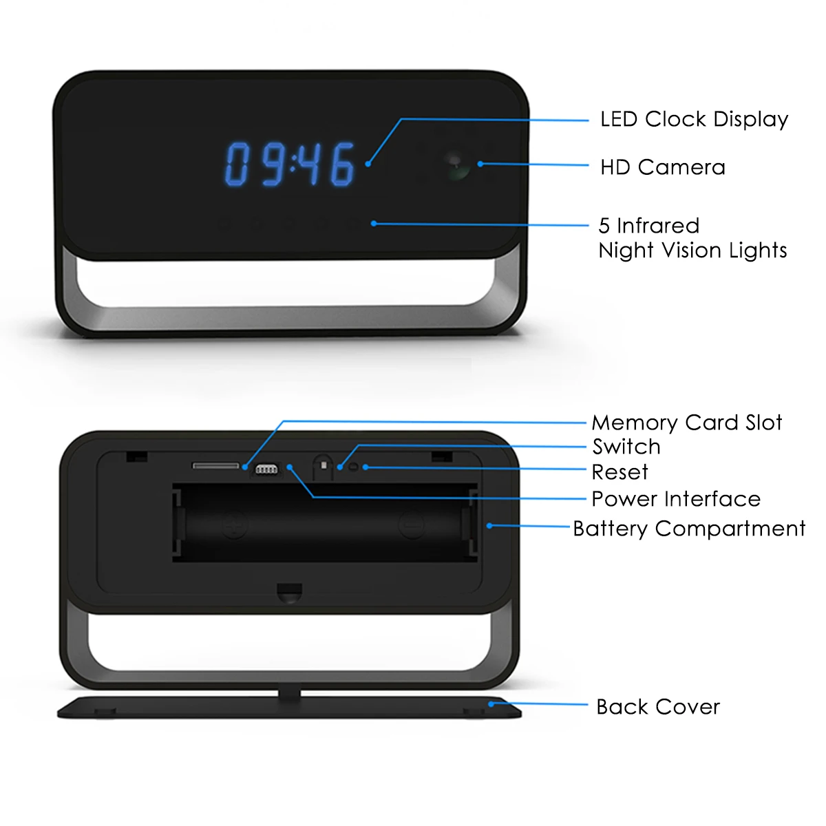 Широкий формат Wi Fi цифровые настольные часы Камера 1080 P HD IP видеокамеры P2P DVR