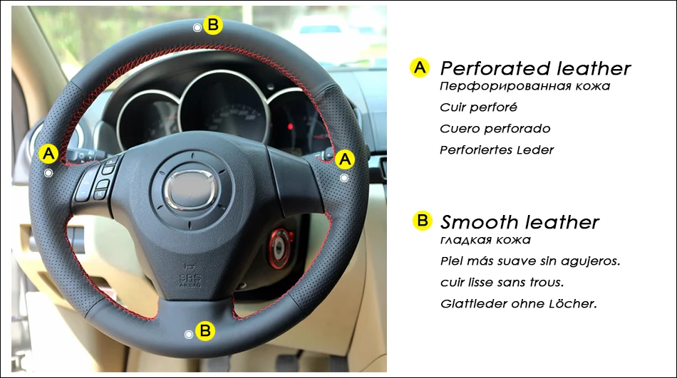 Прошитые вручную черные чехлы на руль из искусственной кожи для Mazda 3 Axela 2004-2009 Mazda 5 Mazda 6 Atenza Mazda MPV